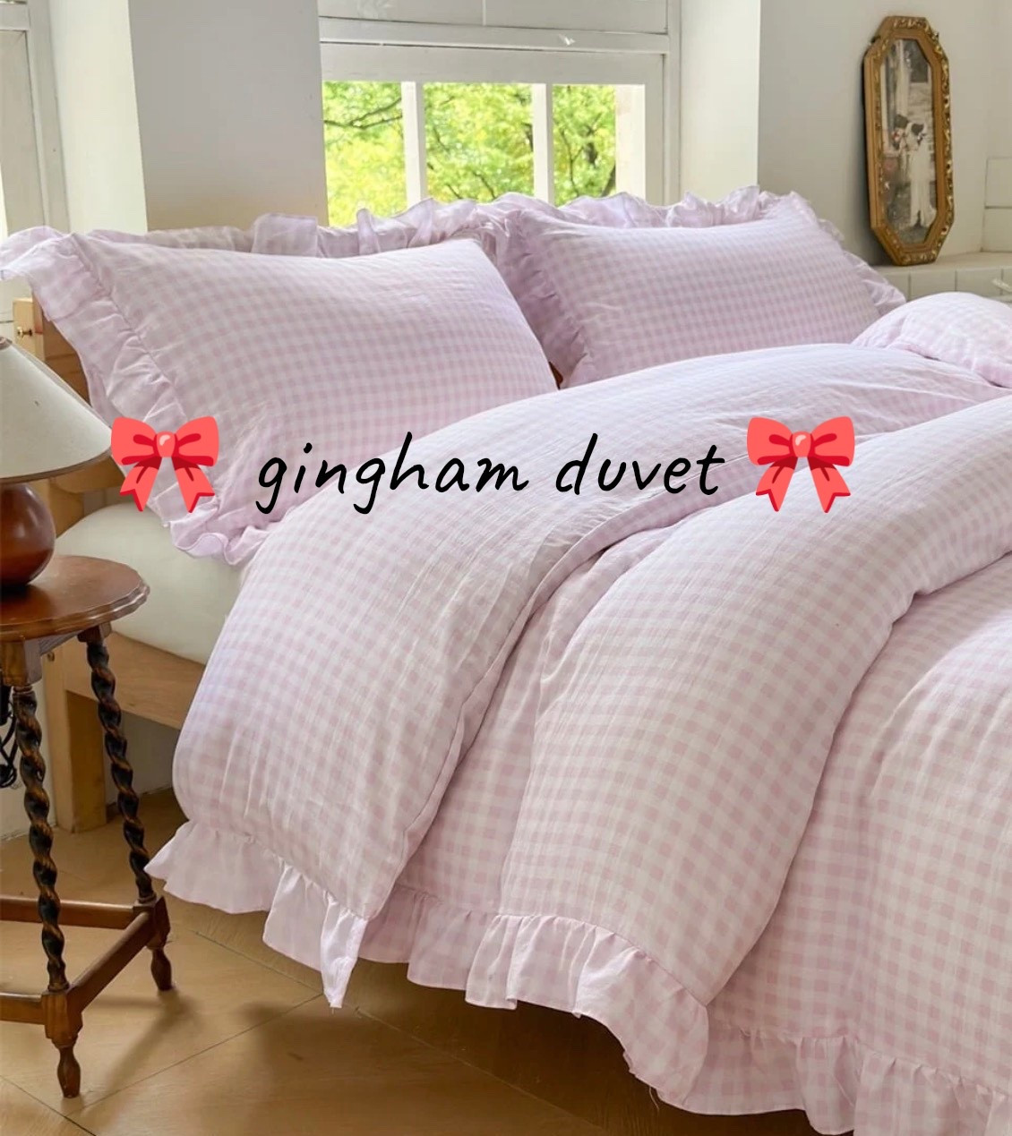 Pink gingham duvet cover 💗 the cutest cottagecore bedding find for a girly, feminine bedroom refresh. It has the sweetest ruffle hem duvet cover detail and instantly makes your bed look cozy, romantic, and styled for spring 🌸

If your husband lets you go pink… RUN 😂 This looks so cute styled with blue accents, mixed florals, vintage bedding, grandmillennial decor, or layered with floral sheets and quilts. The gingham + florals combo is my favorite.

And it’s only $44 🤯 such an easy, affordable bedroom makeover and budget-friendly way to refresh your space for spring. Perfect for a cozy home aesthetic, cottage bedroom, pink bedding, spring home decor. ✨

#LTKdayinmylife #LTKHome #LTKgrwm