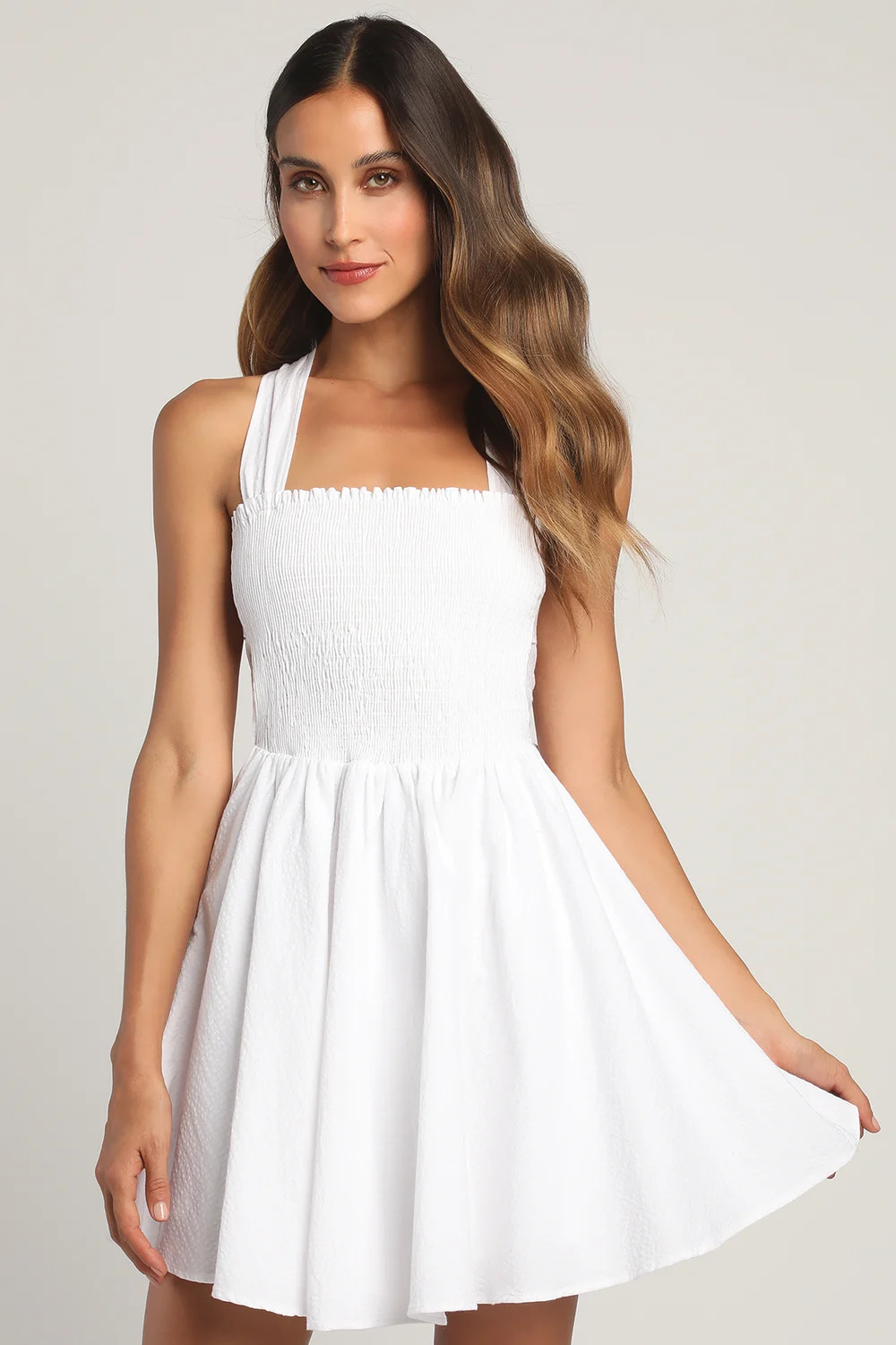 Best Girl White Smocked Cross-Back A-Line Mini Dress | Lulus (US)