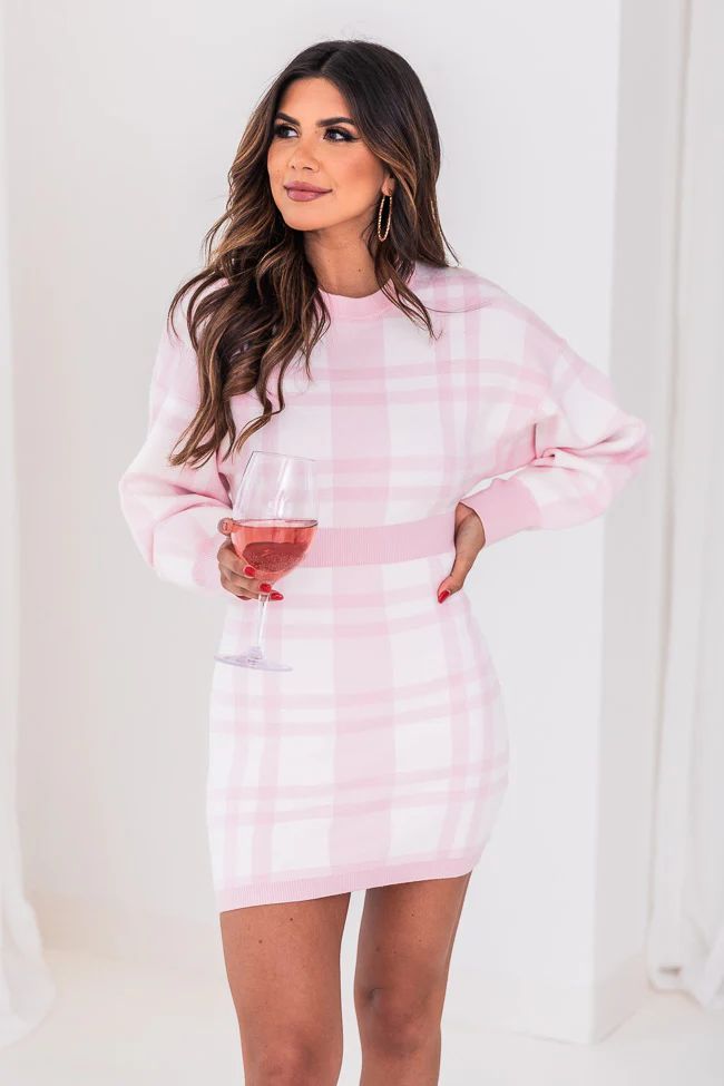 Now Or Never Pink Plaid Sweater Dress | The Pink Lily Boutique