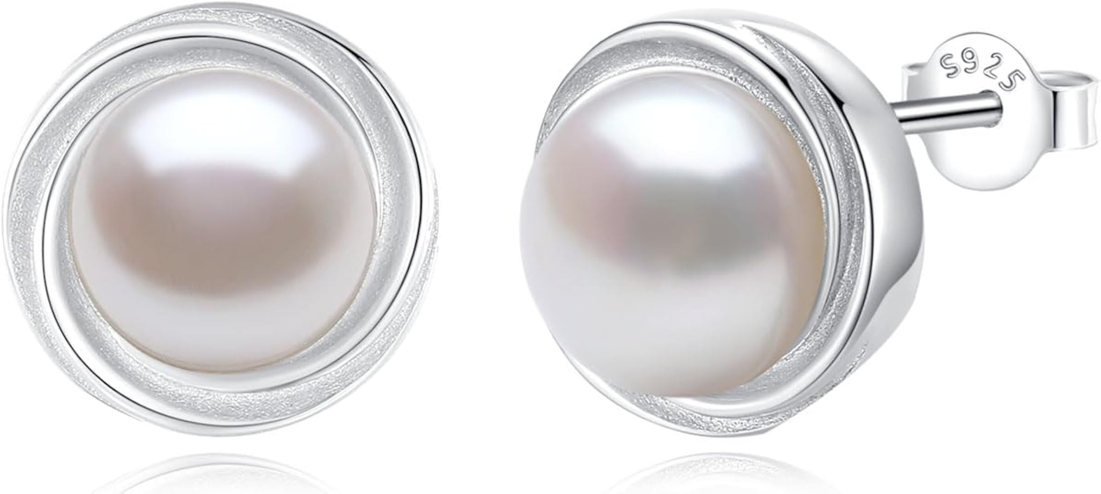 YAMI Sterling Silver Natural Cultured Pearl Earrings, Black/White/Pink/Grey Pearl Stud Earrings f... | Amazon (US)