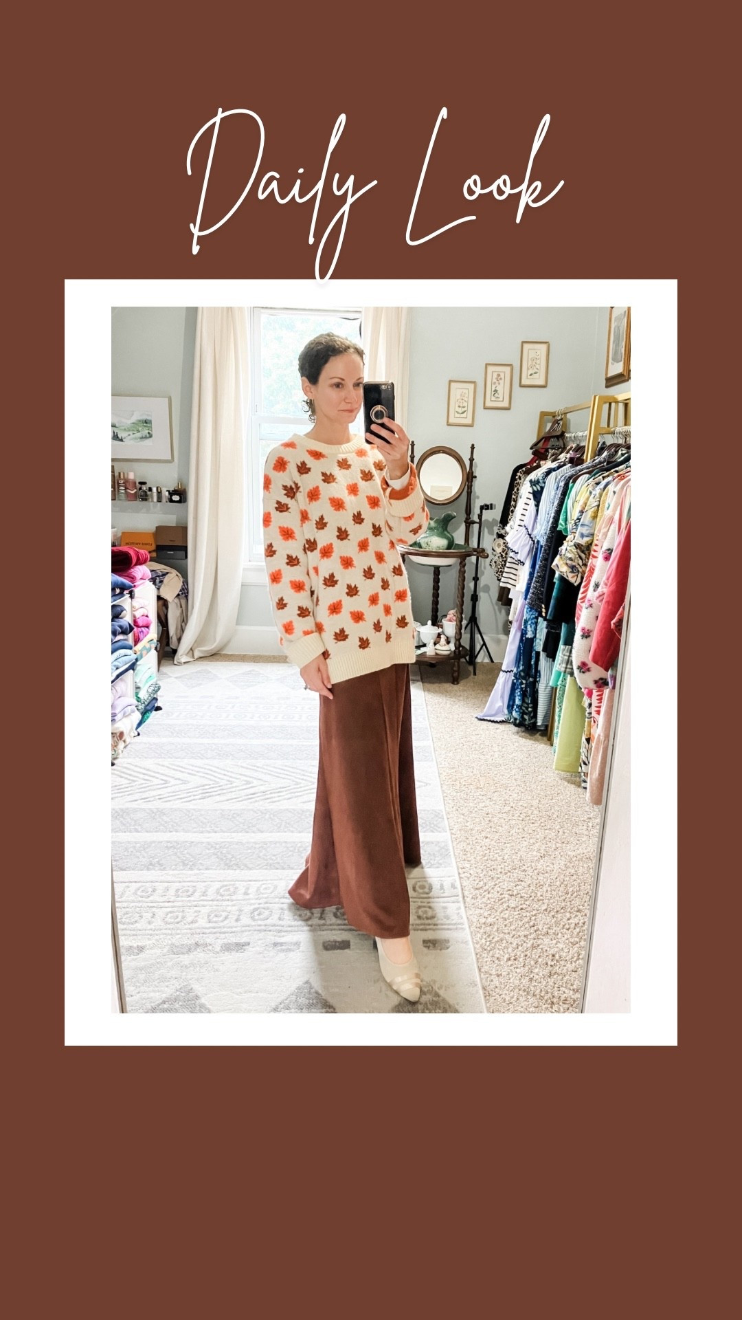 Leaf sweater and suede skirt for fall!
Petite outfit. Modest outfit. Neutral outfit. Fall outfit  

#LTKPetite #LTKOver40 #LTKFindsUnder100