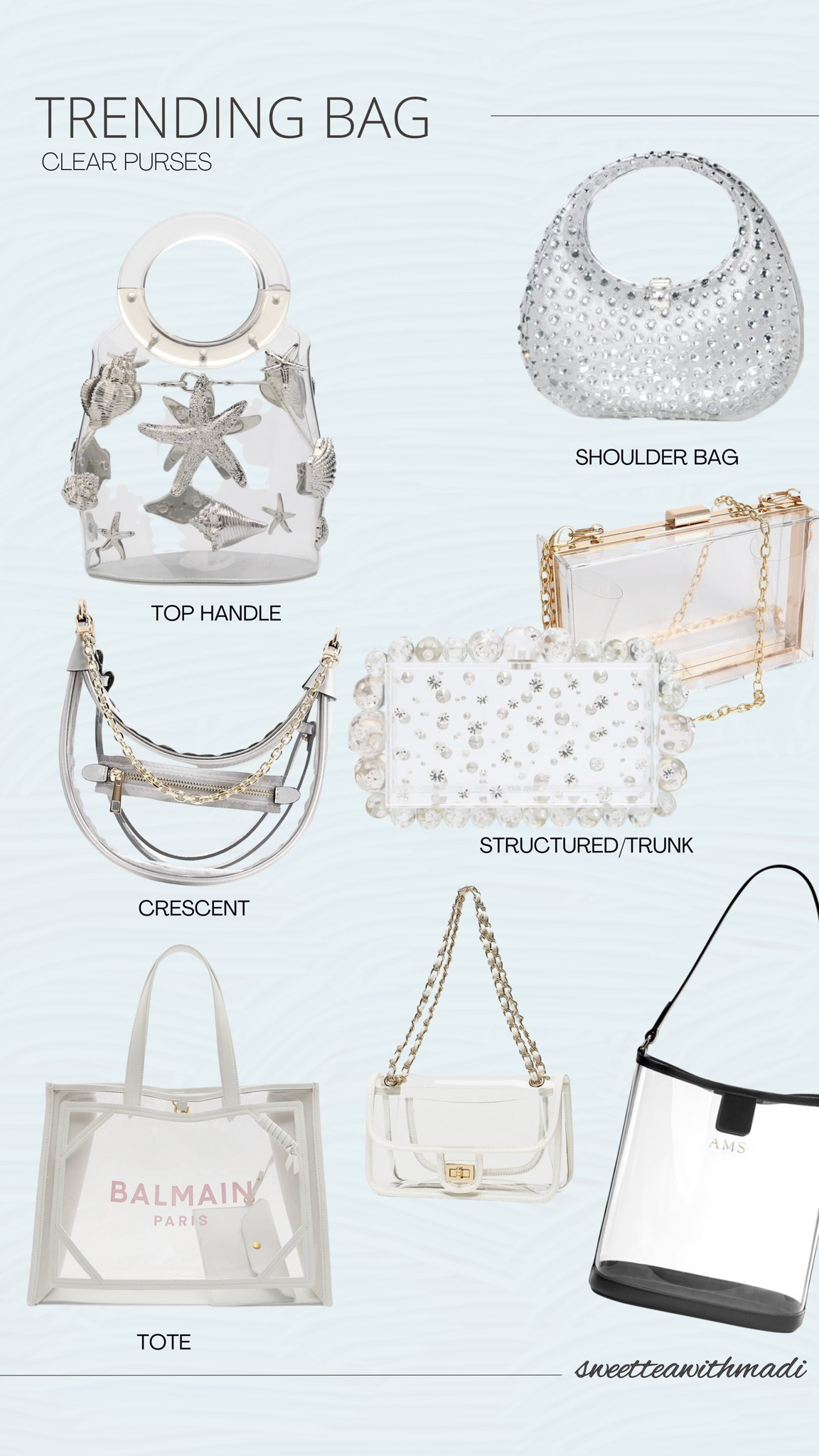 These clear purses are so in right now + trending, I love all the different options! 

Fall trends, what’s in for fall, clear purses, clear tote bag, see through bags, stadium approved bags, designer trends, balenciaga, cult Gaia, designer inspo, favorite clear purses, it bag, favorite trending bags, top handle bag, trunk purse

#LTKstyletip #LTKitbag