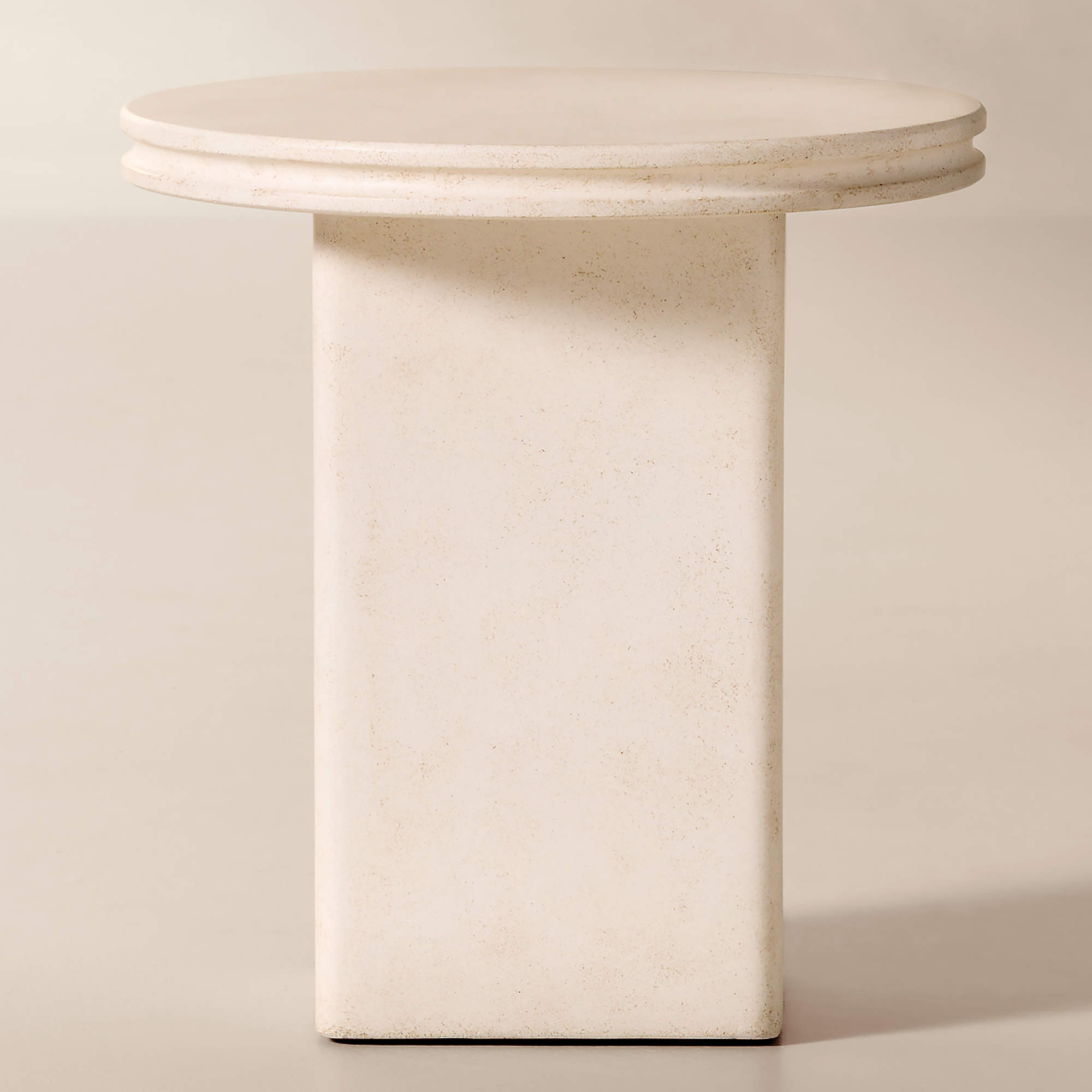 Oakley Round Faux Limestone Outdoor Side Table | CB2 | CB2
