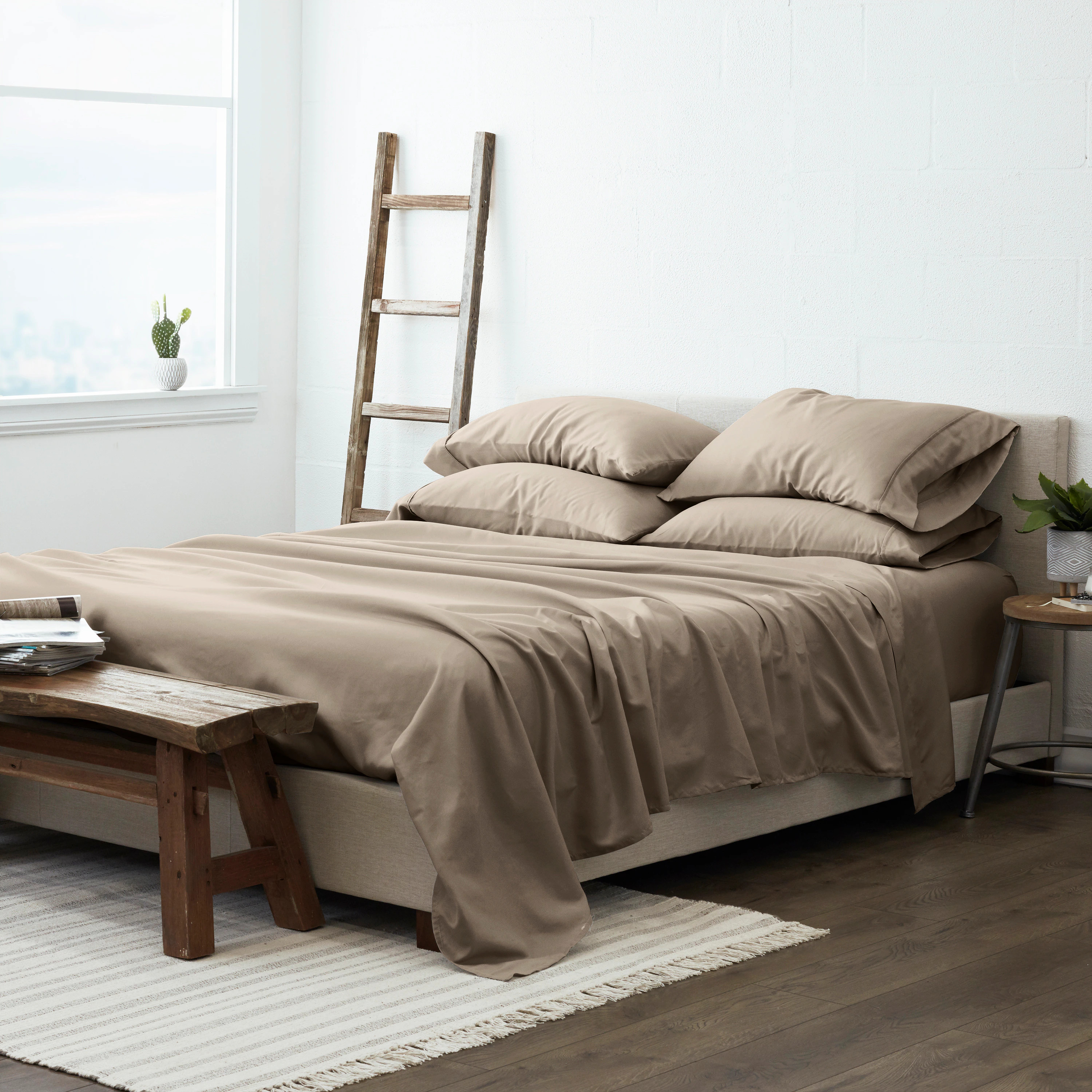 Ienjoy Home Queen Microfiber Taupe 6 -Piece Bed Sheet Set one_size in Brown | IEH-6PC-QUEEN-TA | Lowe's