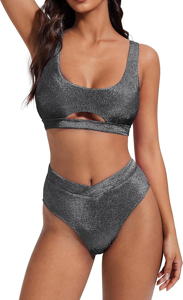 SUUKSESS Women Cutout Color Block Bikini Sets Sexy High Cut 2 Piece Bathing Suit | Amazon (US)