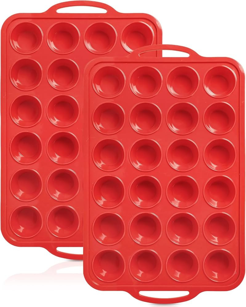 2 Pack Mini Silicone Muffin Pan with Metal Frame, Non-stick Regular Silicone Cupcake Pan with Han... | Amazon (US)