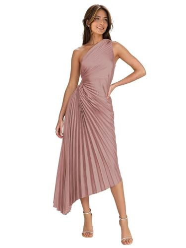 Uknztcl Women's Plus Size One Shoulder Corset Pleated Bridesmaid Dresses for Formal Cocktail Ruched Asymmetrical A-Line Long Prom Gowns for Women Satin Pleates Maxi Dress Dusty Rose US24W | Amazon (US)
