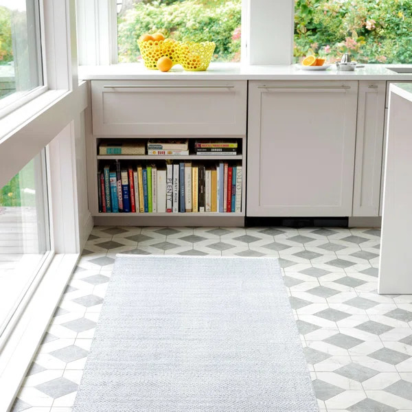 Herringbone Swedish Blue Handwoven Cotton Rug | Wayfair North America