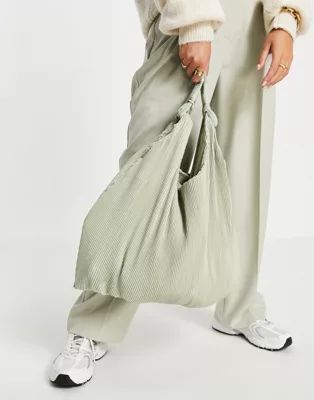 Mango plisse shoulder shopper bag in sage green | ASOS (Global)