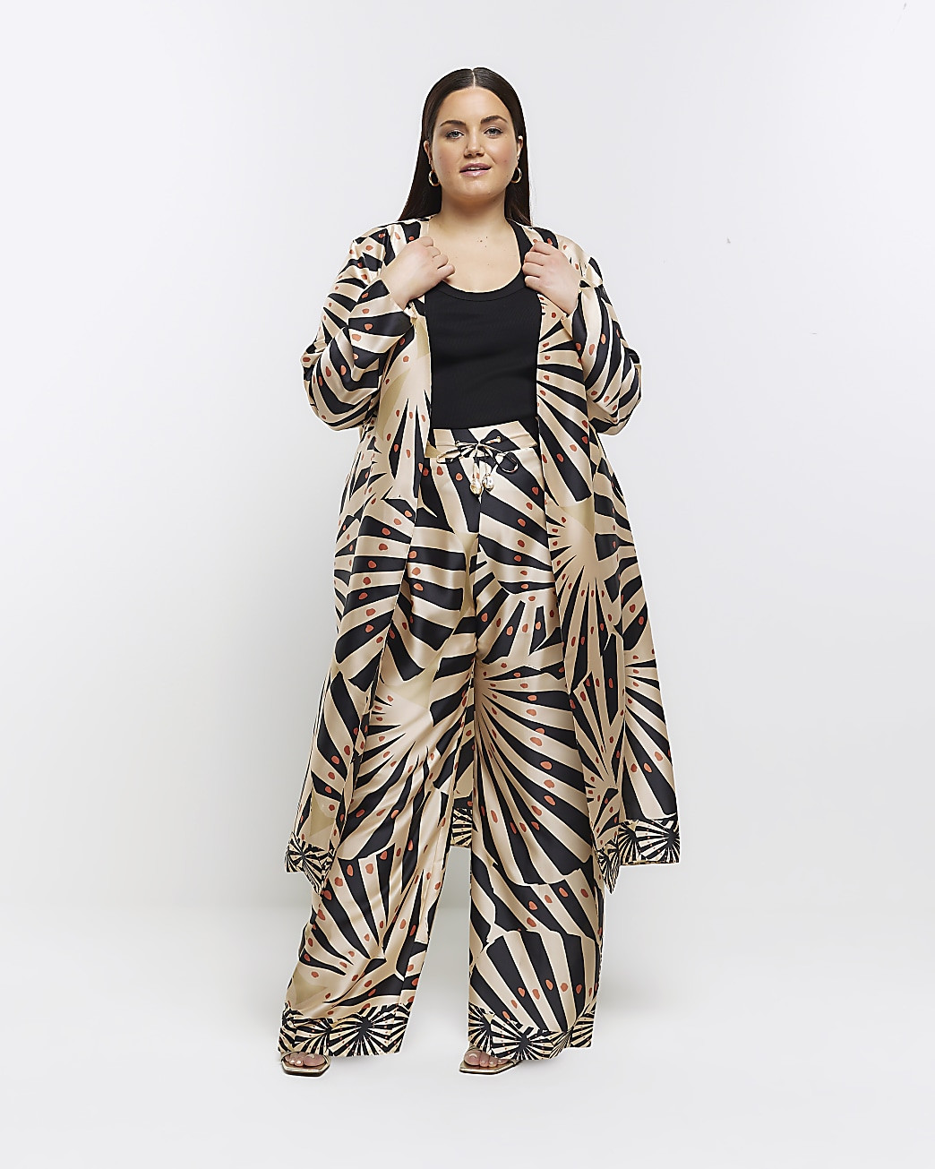 Plus stone satin longline duster coat | River Island (US)