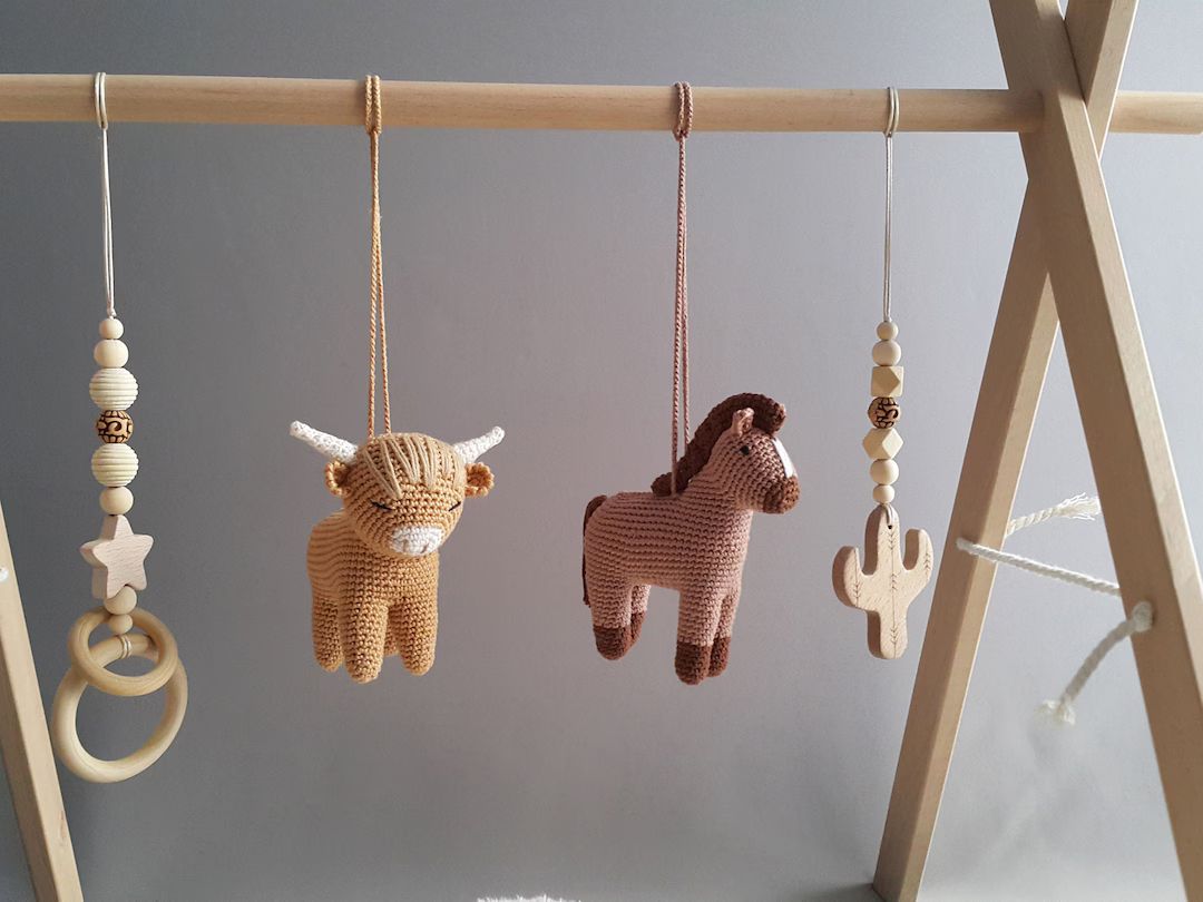 Highland cows baby play gym toys, Farm, Longhorn cows, Gym Frame, Infant activity center, Baby gy... | Etsy (US)