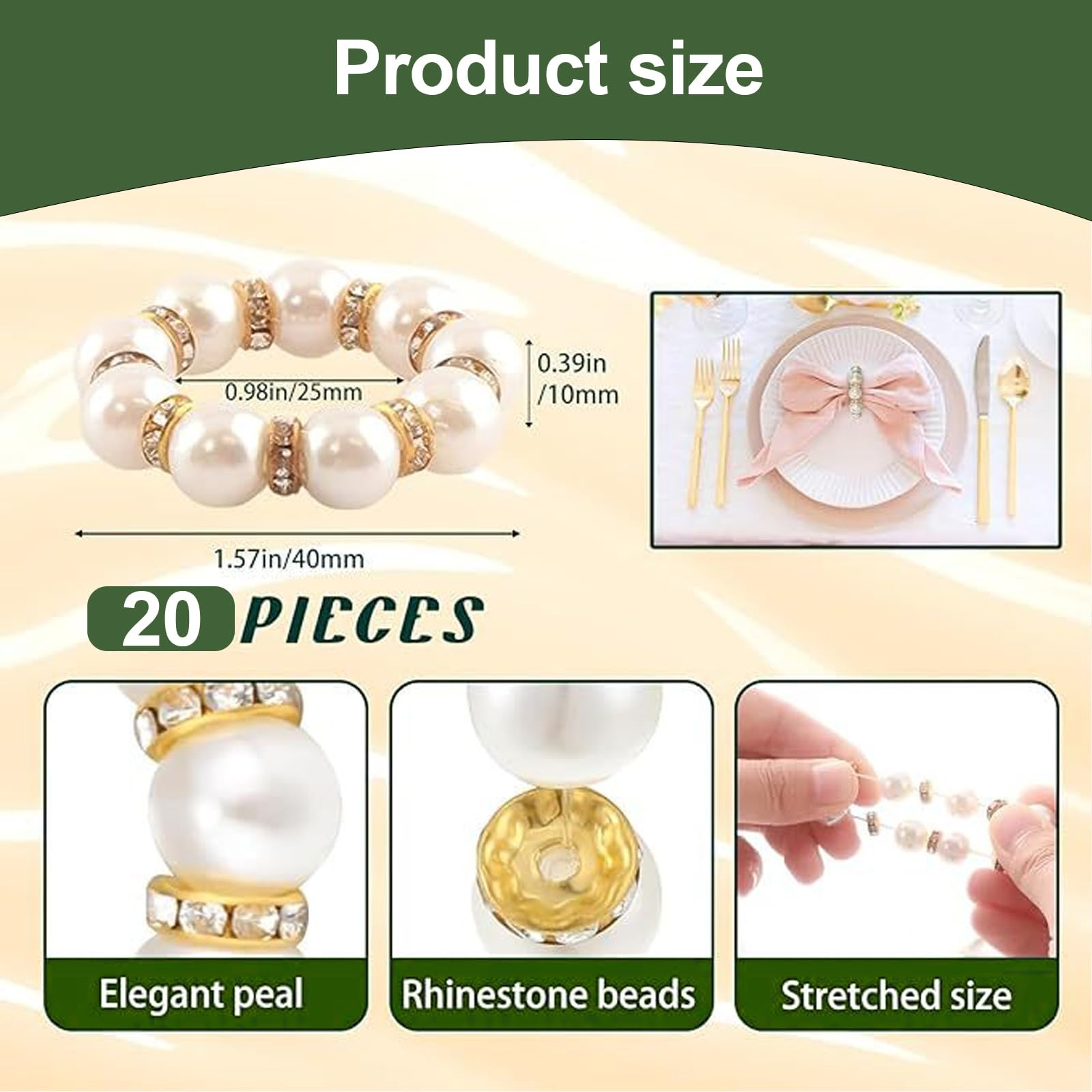 Serviettenringe, 20 Stück Kunstperle Serviettenringe Gold, Elegante Strass Goldperlen Servietten... | Amazon (DE)