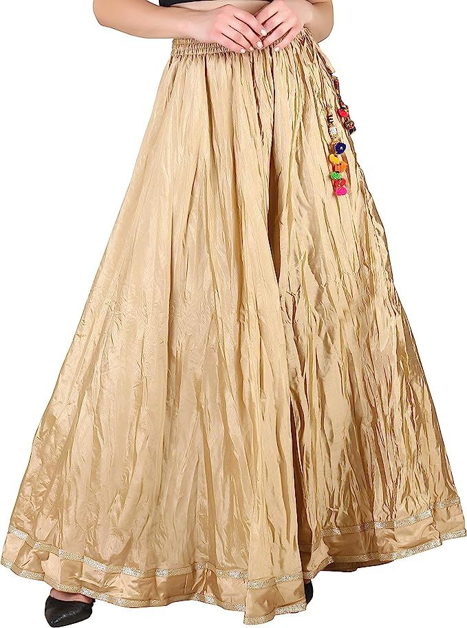 Shararat Women's Flared Crushed Silk Free Size Wide Leg Skirt High Waist Sharara | Amazon (US)