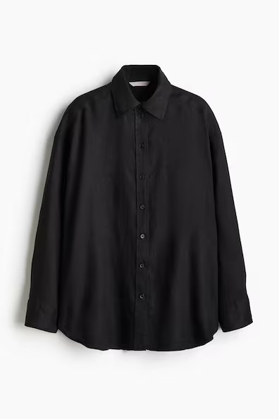 H & M - Oversized Linen Shirt - Black | H&M (AU)