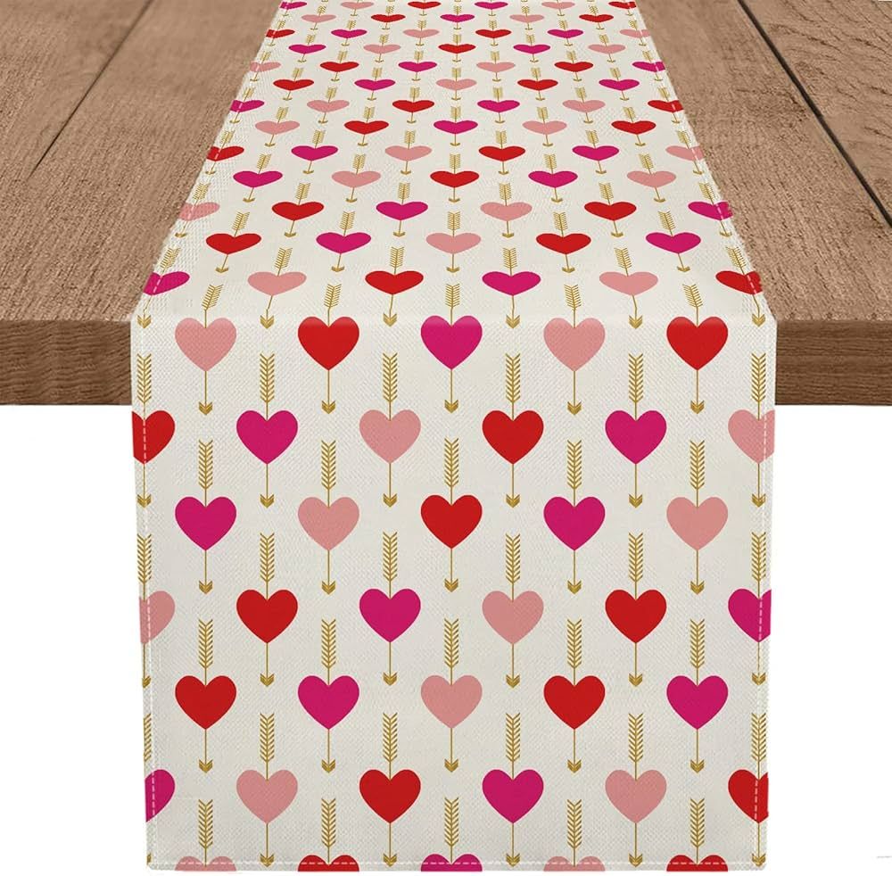 Valentines Day Table Runner Arrow Love Heart Valentine's Day Decorations Anniversary Wedding Holi... | Amazon (US)