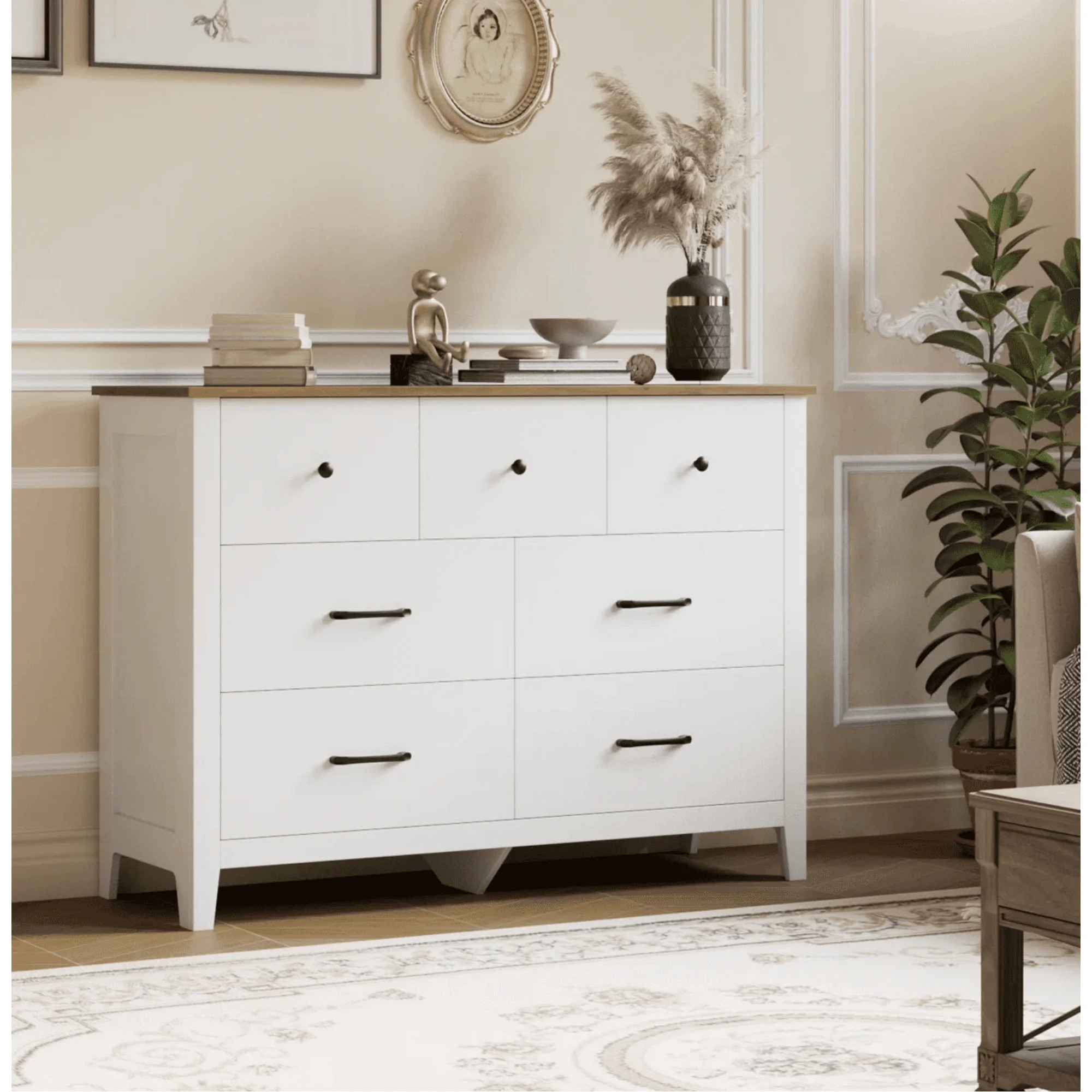 Homfa 7 Drawer Dresser, White Chest of Drawers Wood Storage Cabinet with Easy Pull Out Handles fo... | Walmart (US)