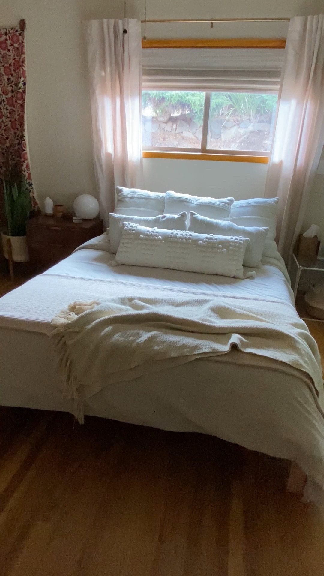 Make my bed with me // bedding, throw pillows, linen curtains, brass, vintage embroidery, organic cotton, throw blankets, snake plant, midcentury home 

#LTKhome