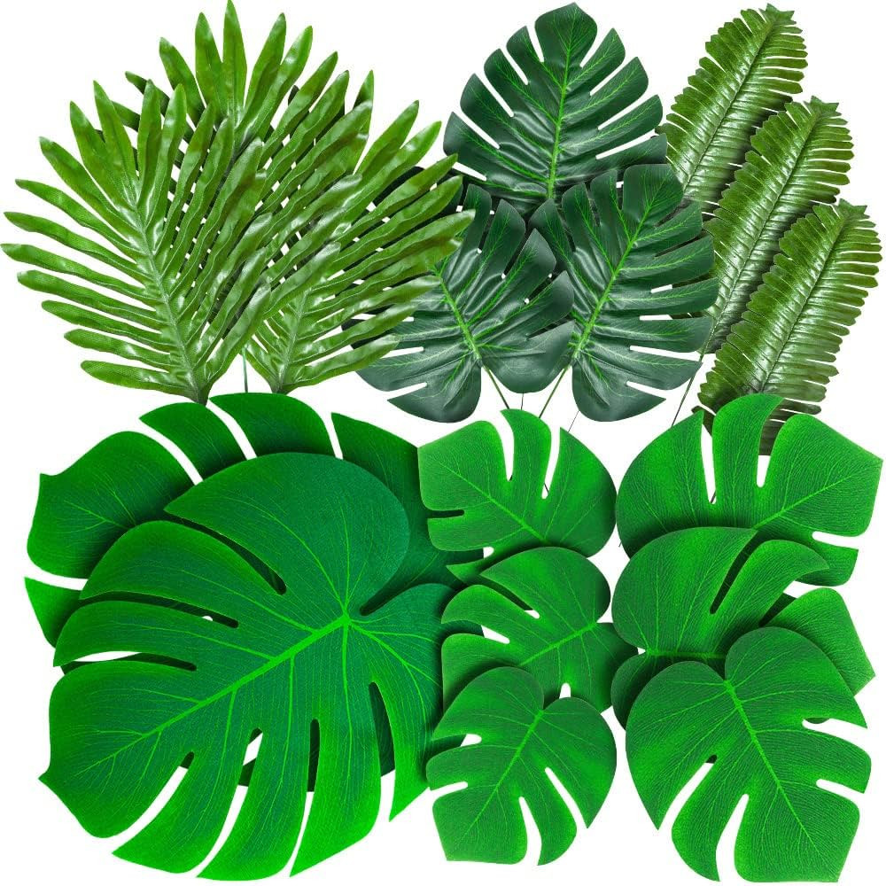 88 Pack Palm Leaves Tropical Luau Party Monstera Stems for Safari Jungle Hawaiian Birthday Theme ... | Amazon (US)