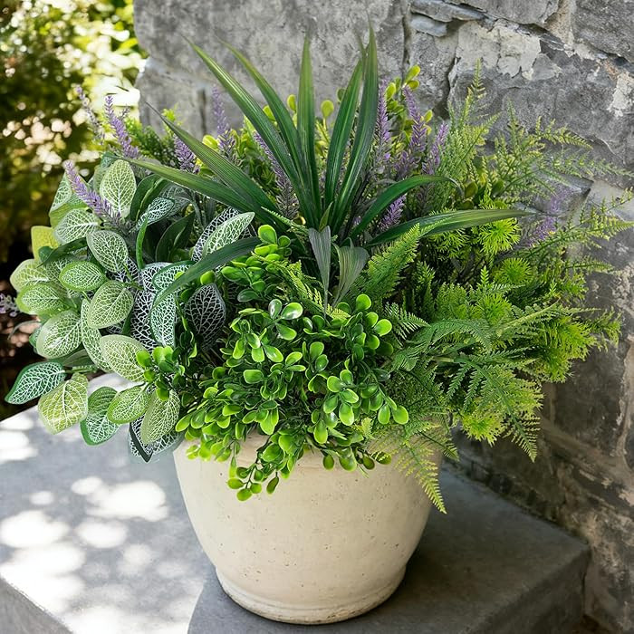Outdoor Faux Plants UV Resistant - 12 Bouquets Realistic Artificial Eucalyptus Fern Lavender Gree... | Amazon (US)