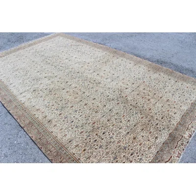Handmade Vintage Turkish Rug In Beige Featuring Floral Pattern For Antique Home Decor | Wayfair North America