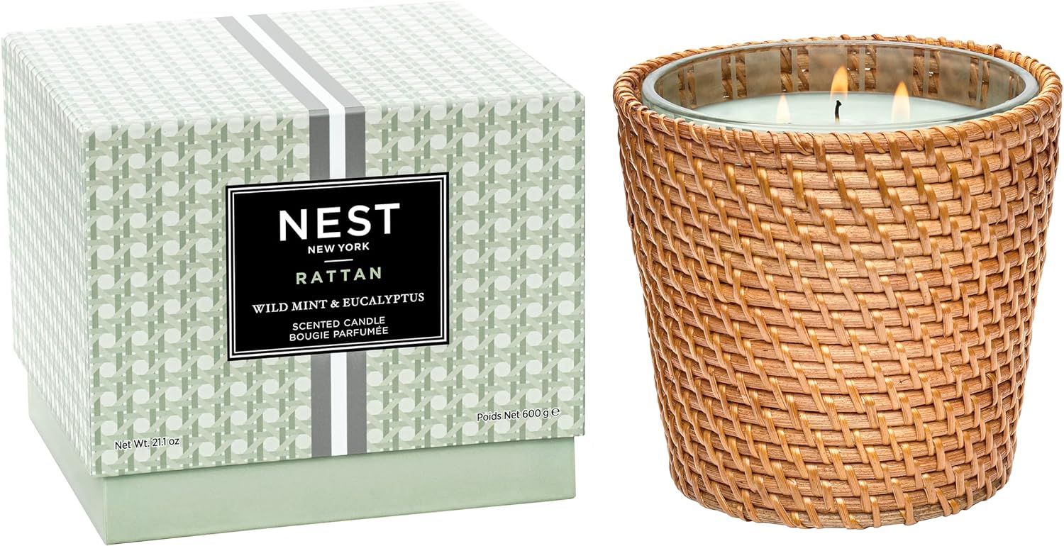 NEST Fragrances Wild Mint & Eucalyptus Scented 3-Wick, Long-Lasting Candle for Home with Rattan S... | Amazon (US)
