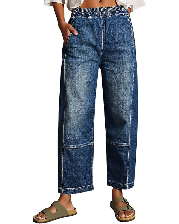 Cicy Bell Womens Baggy Cropped Jeans Elastic High Waisted Wide Leg Trendy Stretchy Seam Barrel Ca... | Amazon (US)