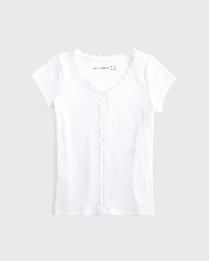 lace-trim button-through tee | Abercrombie & Fitch (US)