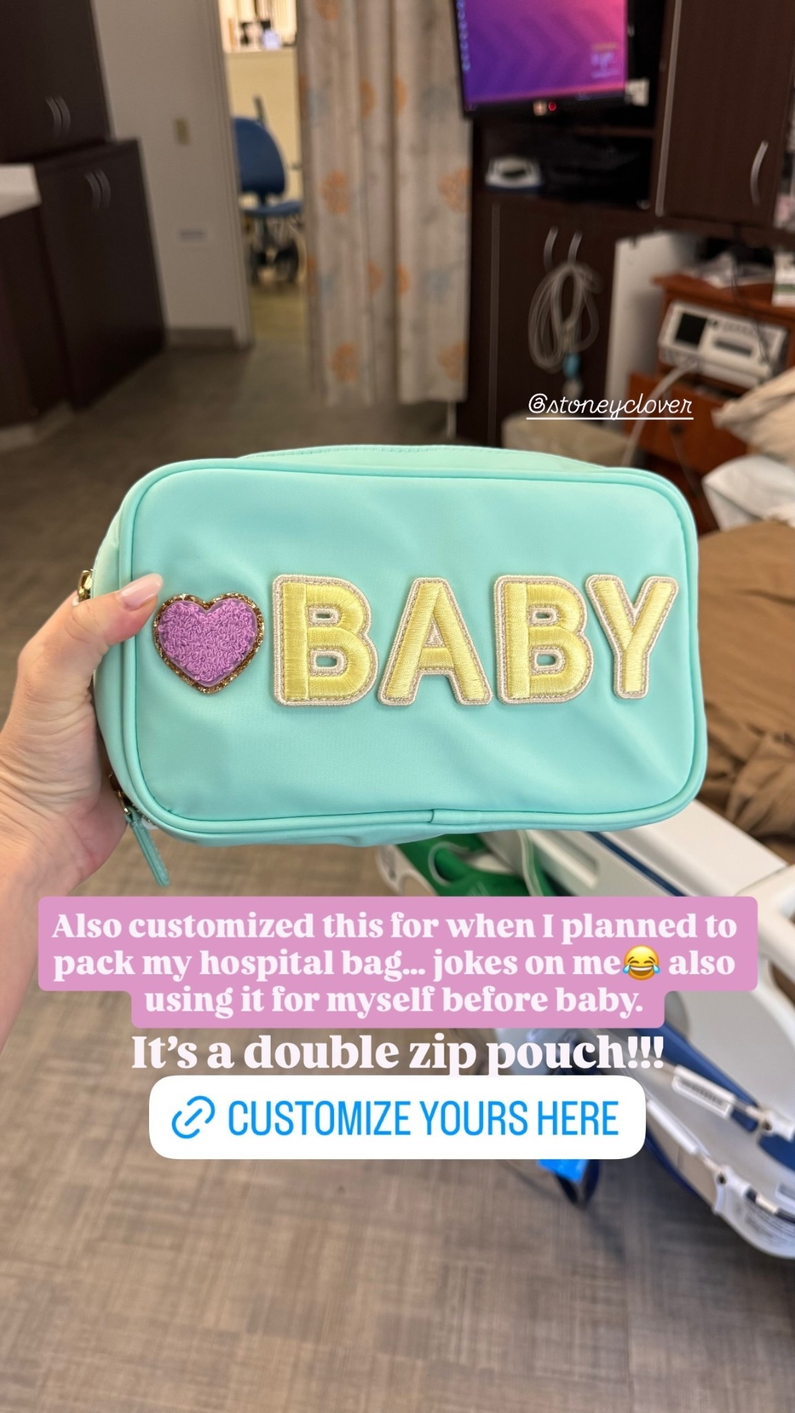 Also customized this for when I planned to pack my hospital bag… jokes on me😂 also using it for myself before baby.  It’s a double zip pouch!!! @stoneyclover