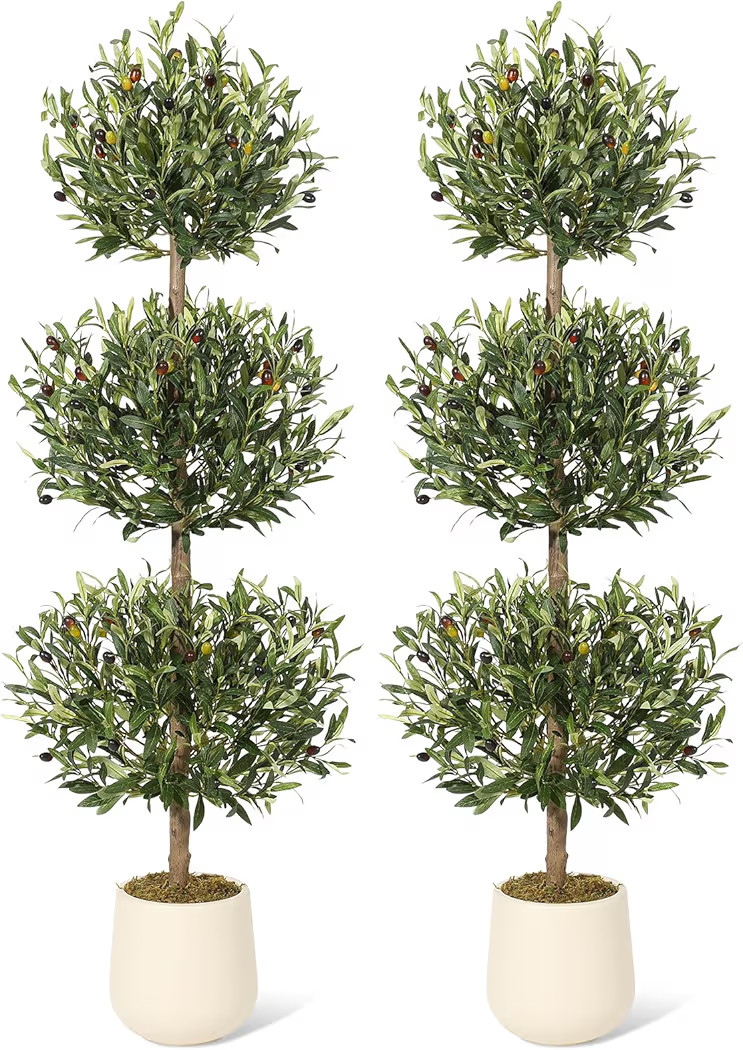 5 ft Artificial Olive Tree, Triple Ball Topiary Faux Plant with Moss & Pot, Outdoor Indoor Realis... | Amazon (US)
