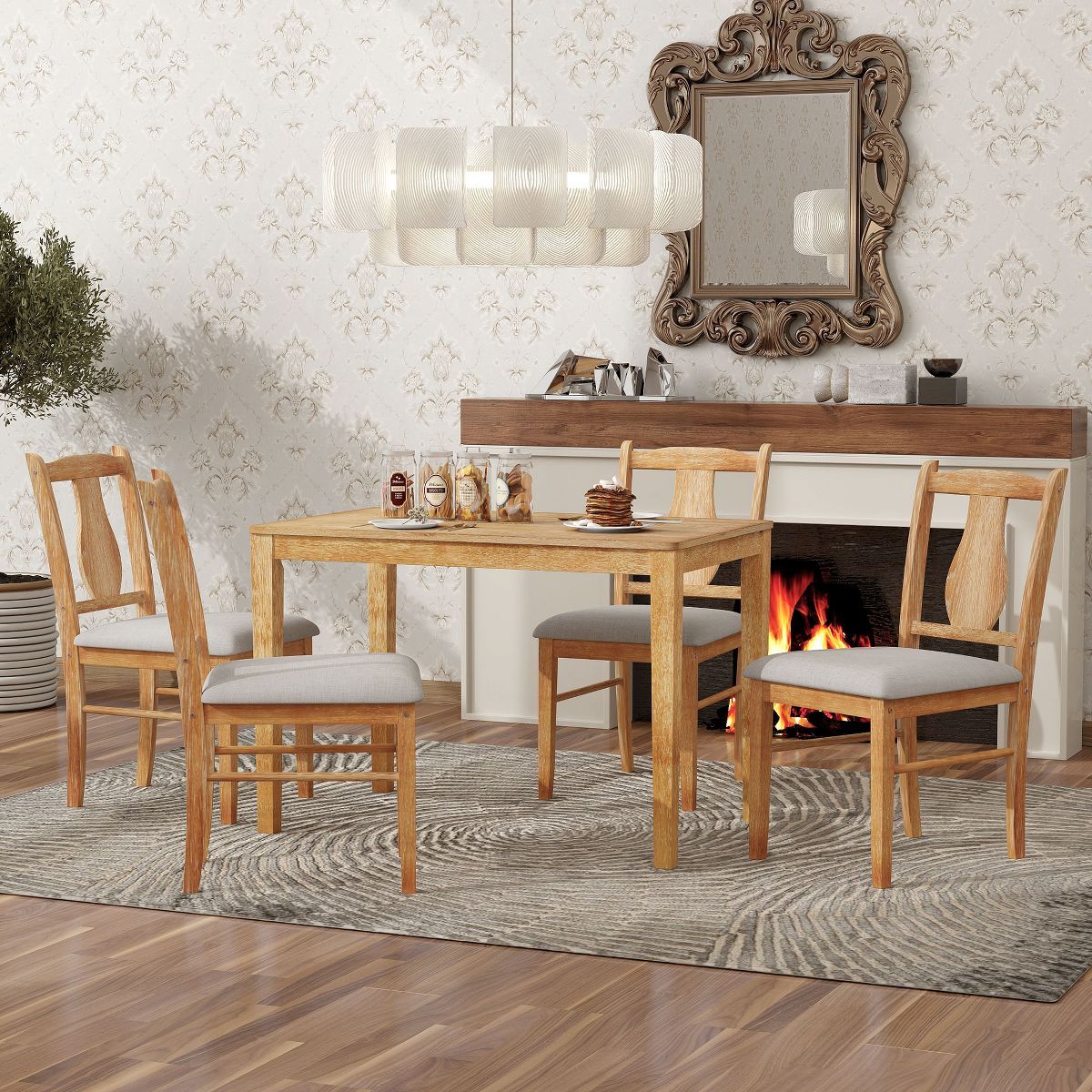 5-Piece Kitchen Dining Table Set, Wooden Rectangular Dining Table and 4 Upholstered Chairs for Ki... | Target