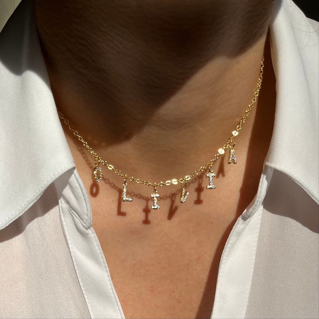 Custom Pave Initials Name Necklace / Custom Initial Necklace / Personalized Name Necklace / Gift ... | Etsy (US)