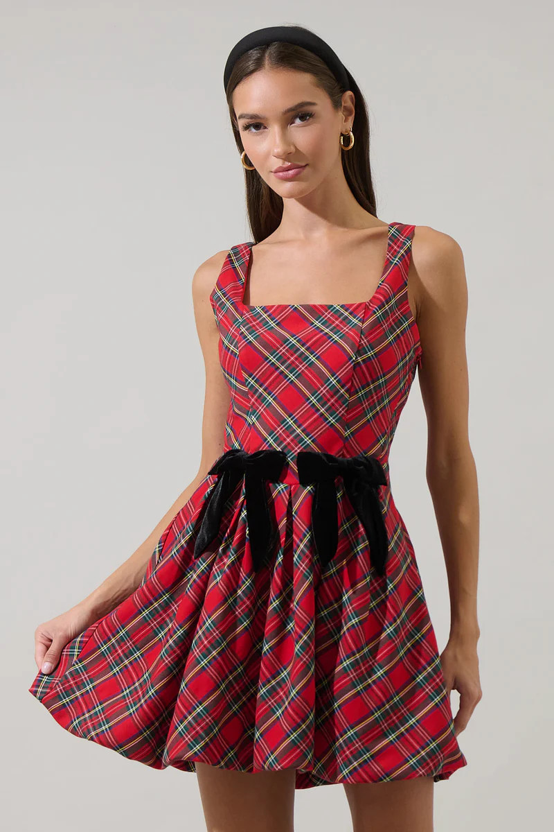 Seliora Plaid Bow Mini Dress | Sugarlips