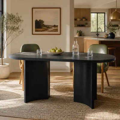65.35" Modern Black Oval MDF Dining Table, Mid-Century Kitchen Table with Unique Curved Legs | Wayfair North America