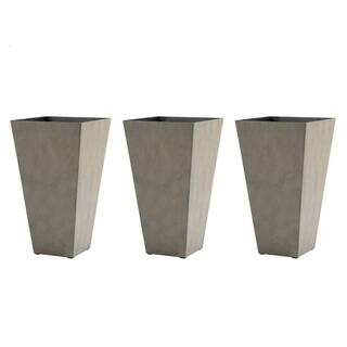 28 in. Gray Faux Wood Plastic Outdoor Planters Large Taper Planters w/ Drainage Holes Plug for Garden, Patio, (Set of 3) | The Home Depot