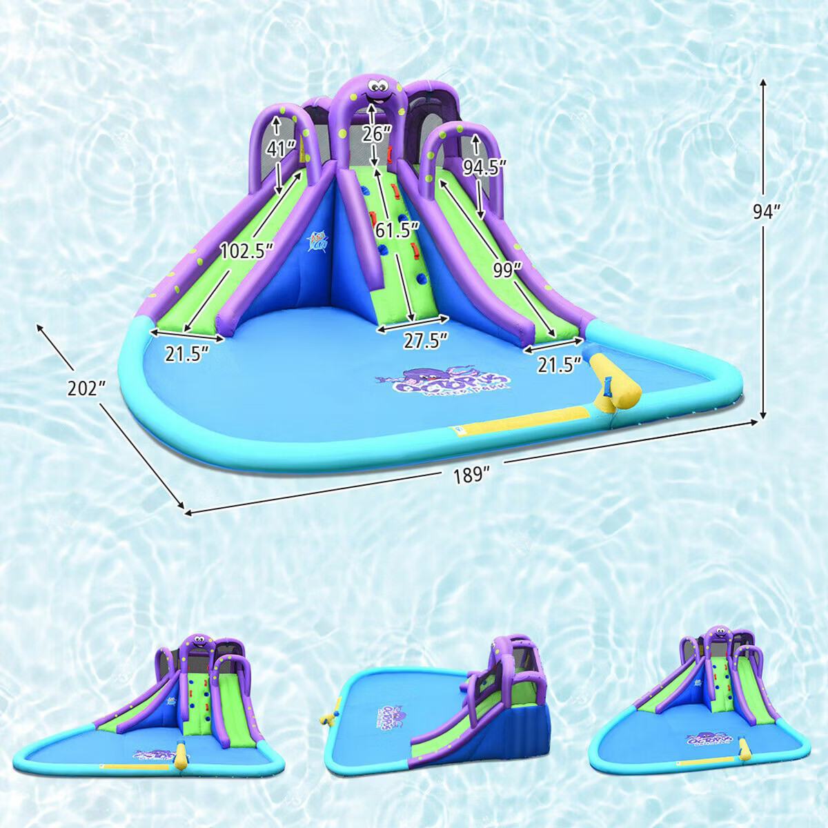 Costway Inflatable Water Park Octopus Bounce House Dual Slide Climbing Wall W/ Blower | Target