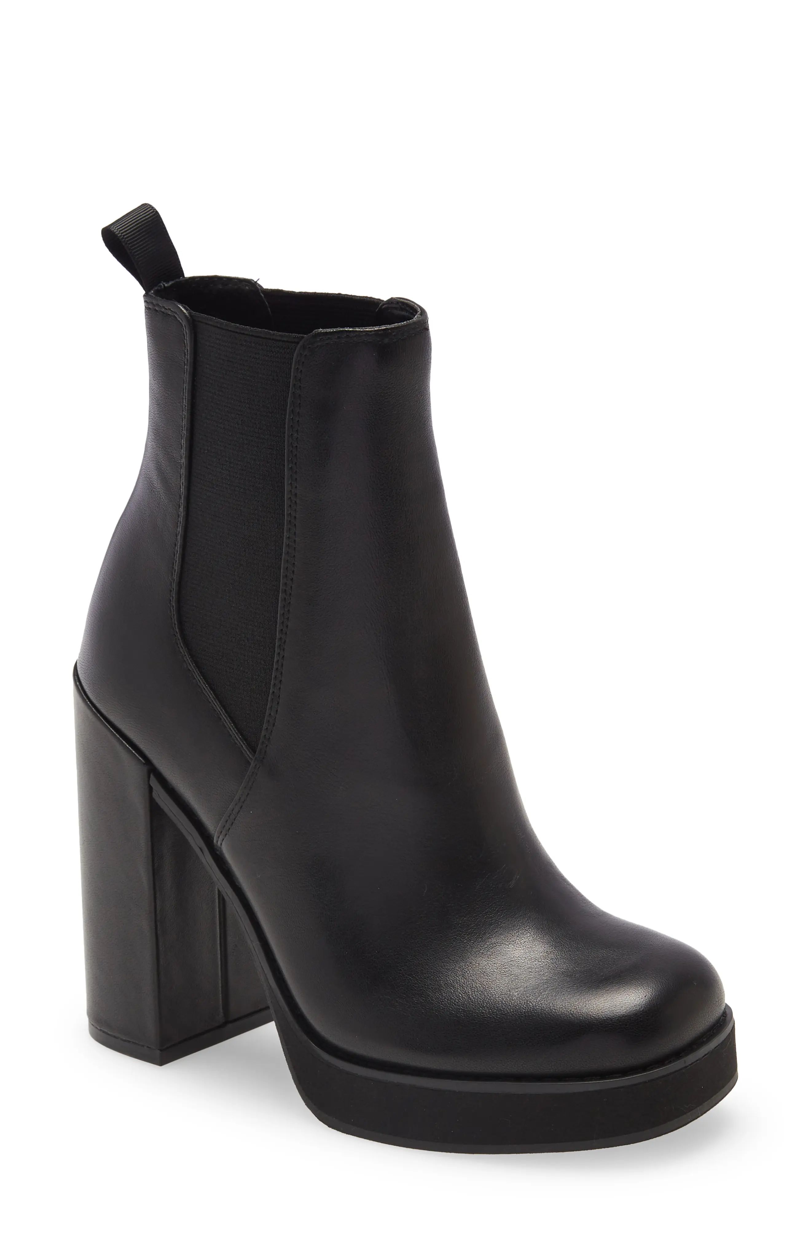 Steve Madden Triple Platform Chelsea Boot, Size 6 in Black Leat at Nordstrom | Nordstrom