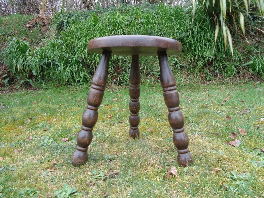 rustic wooden tripod stool, farmhouse decor, plant holder, old small milking seat, vintage french | Etsy (US)