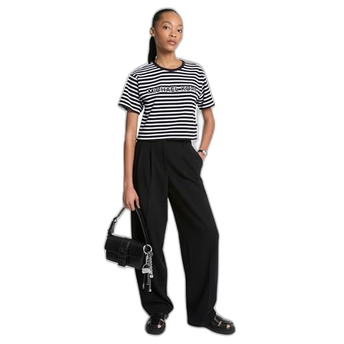 Michael Kors Women's Striped Crop Logo Tee, Black, S | Amazon (US)