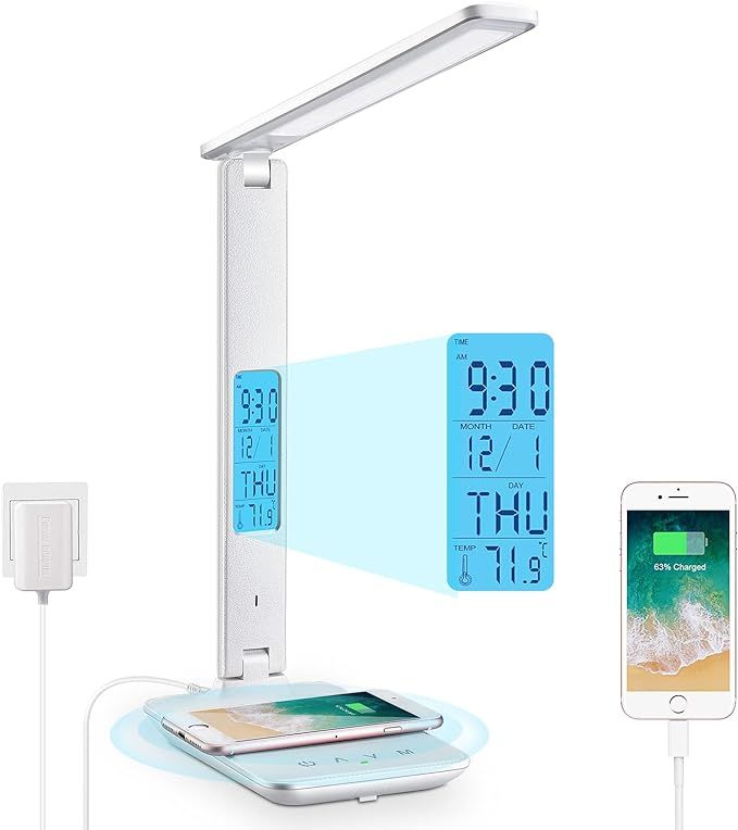 LAOPAO LED Desk Lamp with Wireless Charger, USB Charging Port, Adjustable Foldable ​Table Lamp ... | Amazon (US)