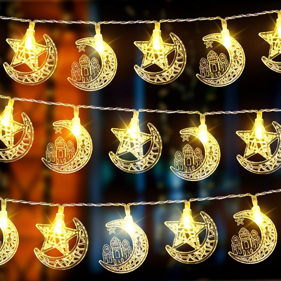 Enhon Ramadan 6.5 ft 20 LEDs Star Moon Castle String Lights, 2 Modes Eid Mubarak String Light Dec... | Amazon (UK)