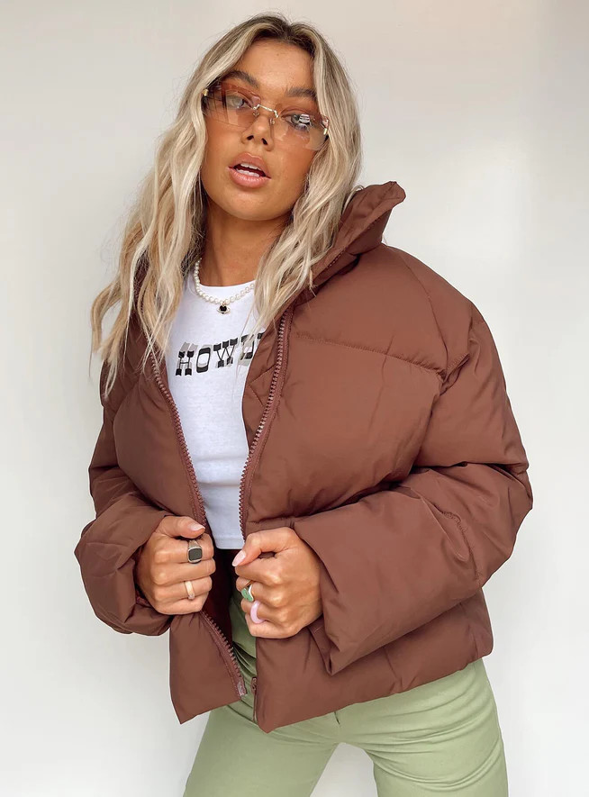 Zaria Puffer Jacket Brown | Princess Polly US