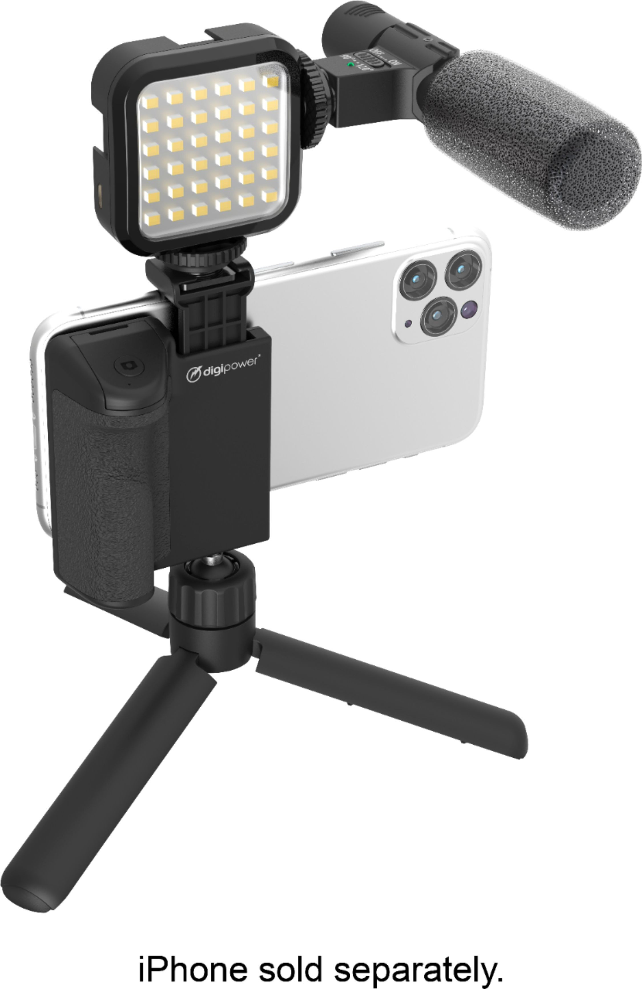 Digipower - Follow ME Vlogging Kit for Phones and Cameras – Includes Microphone, LED light, Bluetooth remote, phone grip and tripod - Black | Best Buy U.S.