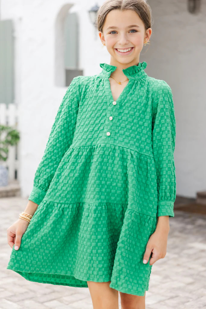 Girls: All Up To You Green Textured Dress | The Mint Julep Boutique