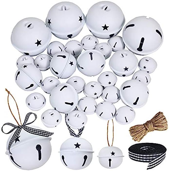 Winlyn 30 Pcs White Jingle Bells with Star Cutouts Christmas Metal Sleigh Bells Rustic Craft Bell... | Amazon (US)