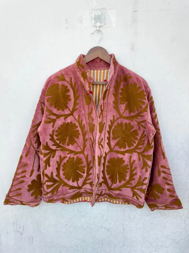 Boho Suzani Velvet Jacket - Embroidered Floral, Free Size - Etsy | Etsy (Global)