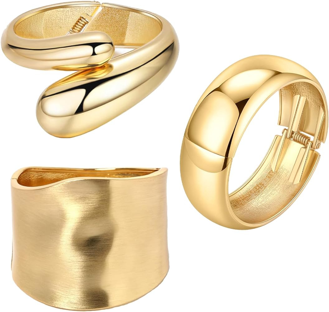 1-3PCS Gold Cuff Bracelets for Women Wide Gold Bangle Bracelet Trendy Chunky Cuff Bangle Bracelet... | Amazon (US)