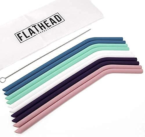 Flathead Reusable Silicone Drinking Straws with Travel Case Cleaning Brush - Extra long for 30oz ... | Amazon (US)