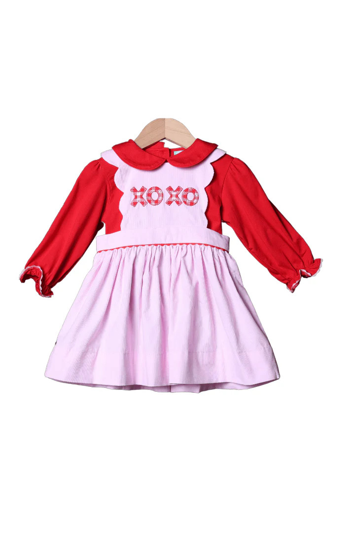 XOXO Applique Pink Corduroy Dress and Shirt | The Smocked Flamingo