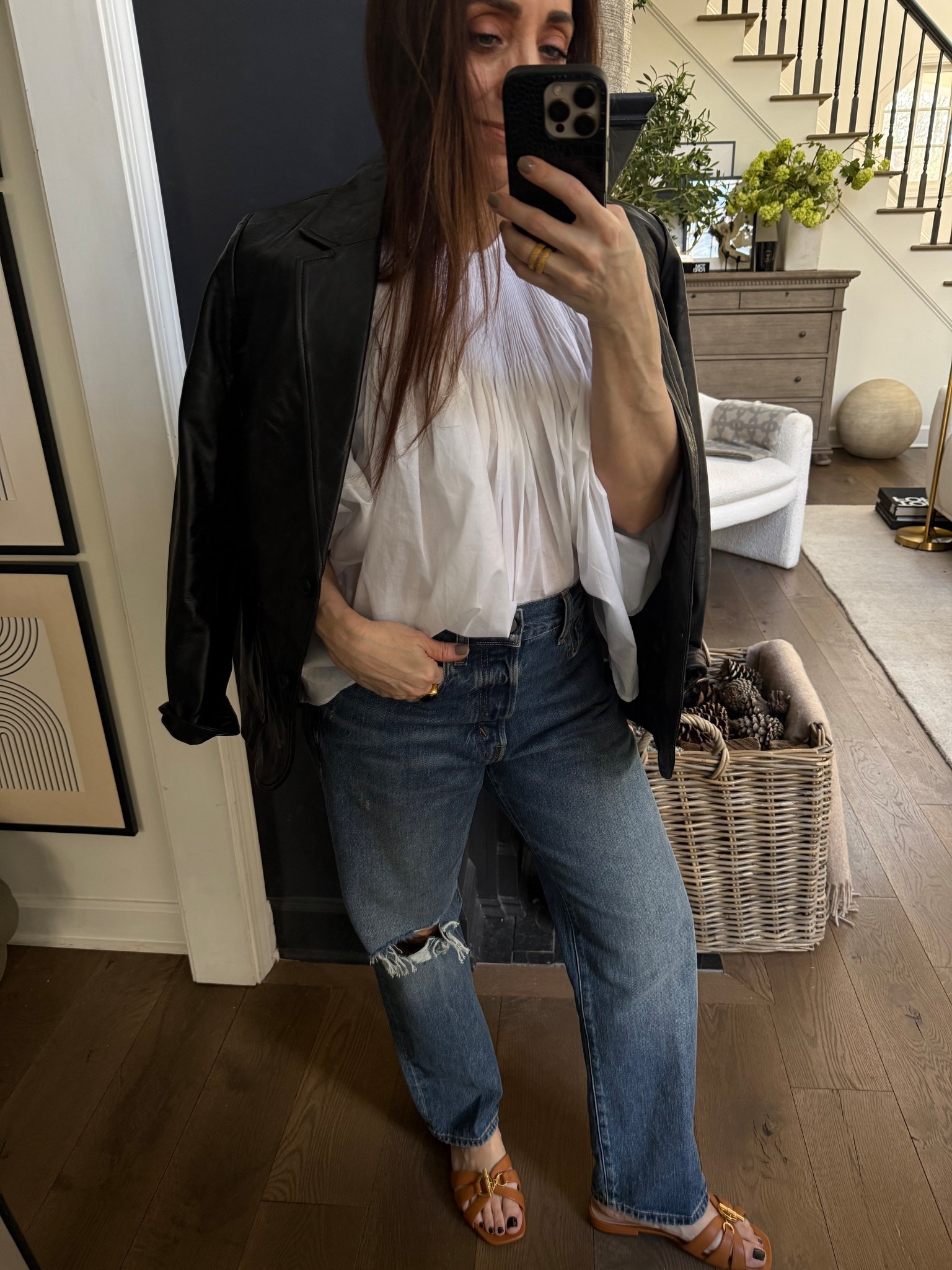 Completely obsessed with these Ralph Lauren jean, the soft billows of this blouse with the stunning ruching along with the linen blazer & how cute are these slides with the gold buckle detail?!

#LTKdayinmylife #LTKgrwm #LTKmomlife