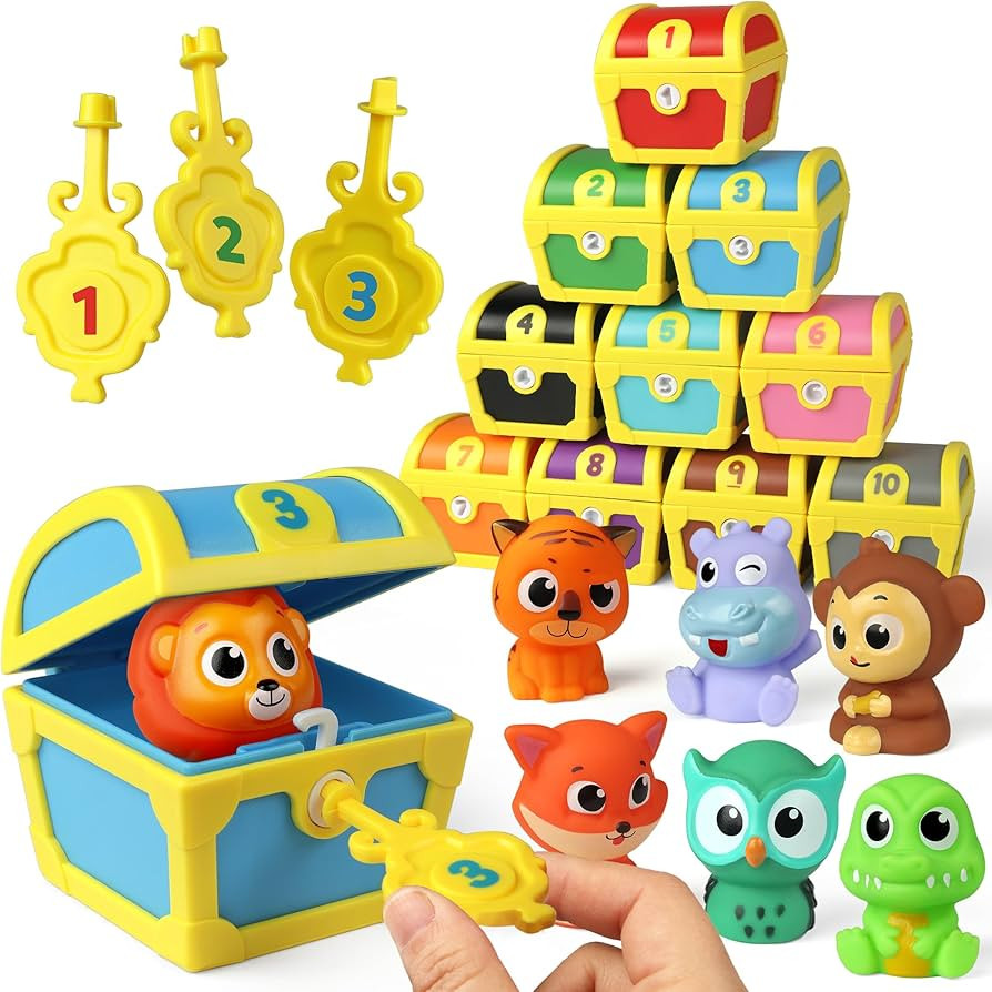 Coogam Fine Motor Skill Toys for Toddlers, 10pcs Surprise Animals Finger Puppets Treasure with Nu... | Amazon (US)